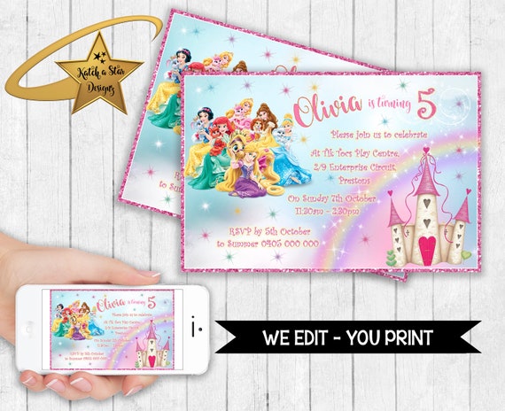 Princess fairytale birthday party personalised digital invitation - you print Il_570xn