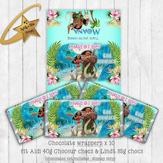 Moana personalised birthday party chocolate wrappers x 10 (or digital) Il_570xn