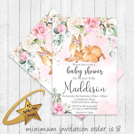 Floral deer baby shower baby shower personalised invitations Il_570xn