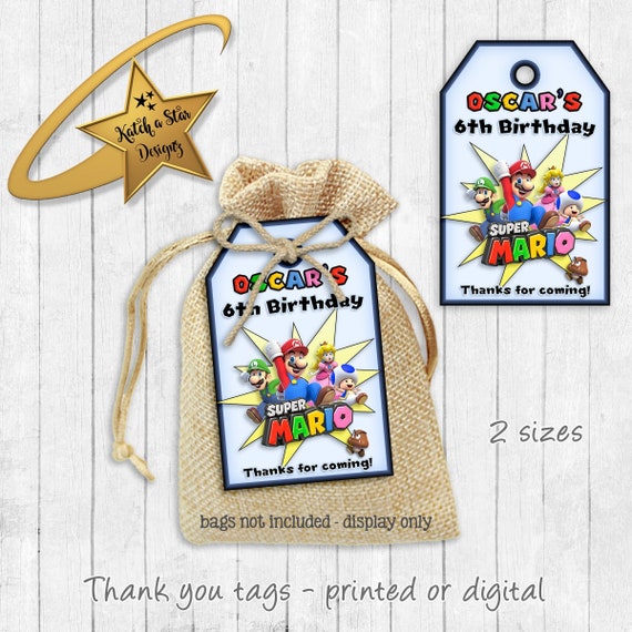 Super Mario personalised birthday party thank you tags x 12 (or digital) Il_570xn