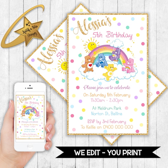 Care Bears birthday party personalised digital invitation - you print Il_570xn