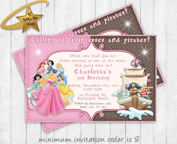 Princesses & Pirates birthday party personalised invitations Il_570xn
