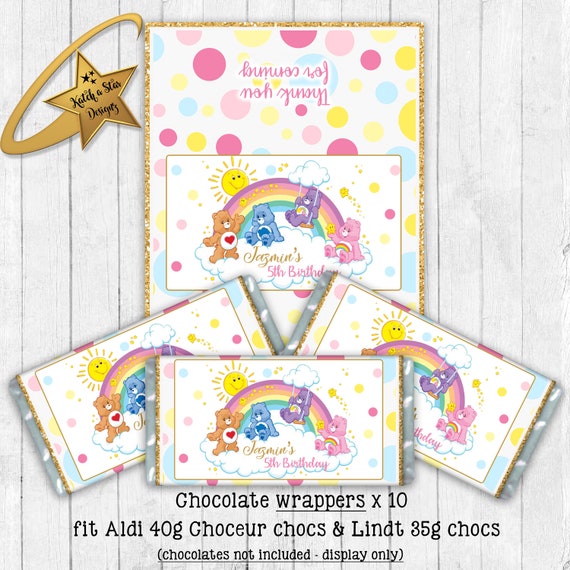 Care Bears birthday personalised party chocolate wrappers x 10 (or digital) Il_570xn