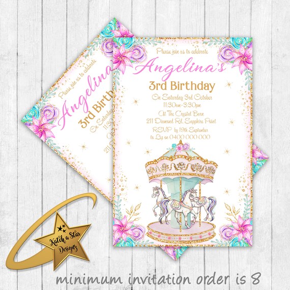 Carousel ponies horses personalised birthday party invitations Il_570xn