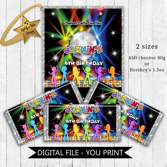 Disco / dance birthday party personalised digital chocolate wrappers - you print Il_570xn