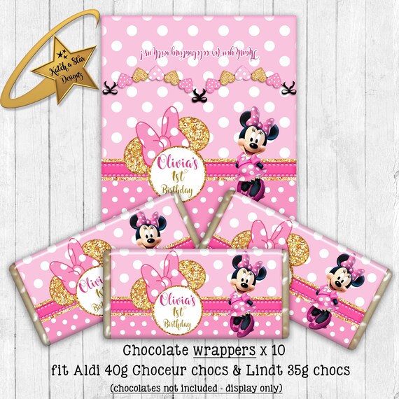 Minnie Mouse 1st birthday personalised party chocolate wrappers x 10 (please read item description carefully) Il_570xn