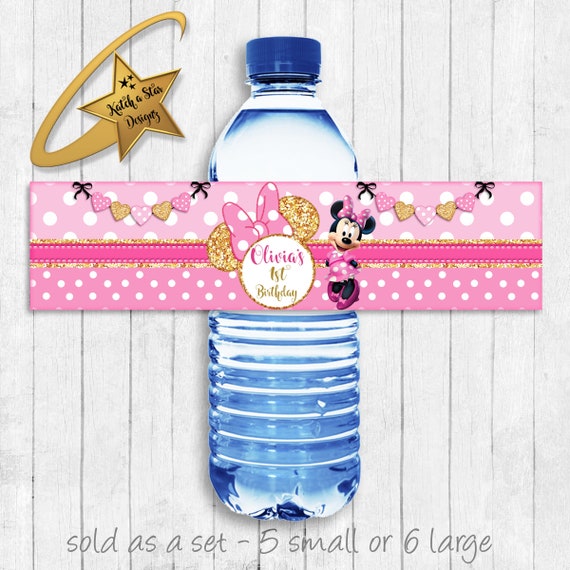 Minnie Mouse 1st birthday party personalised water bottle labels x 5 (or digital) Il_570xn