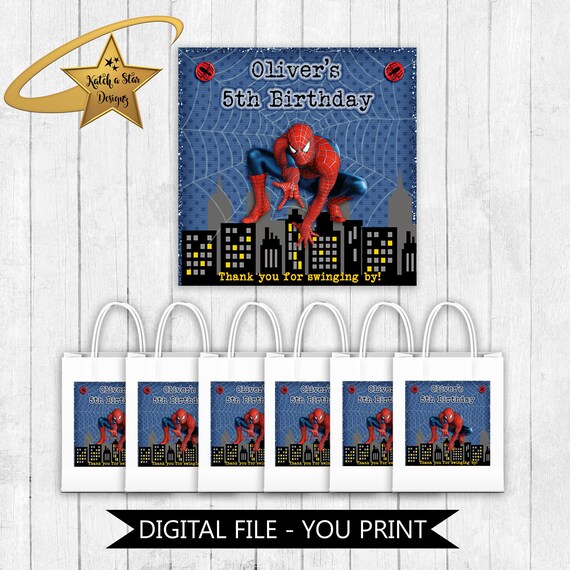 Spiderman birthday party personalised digital square stickers/tags - you print Il_570xn