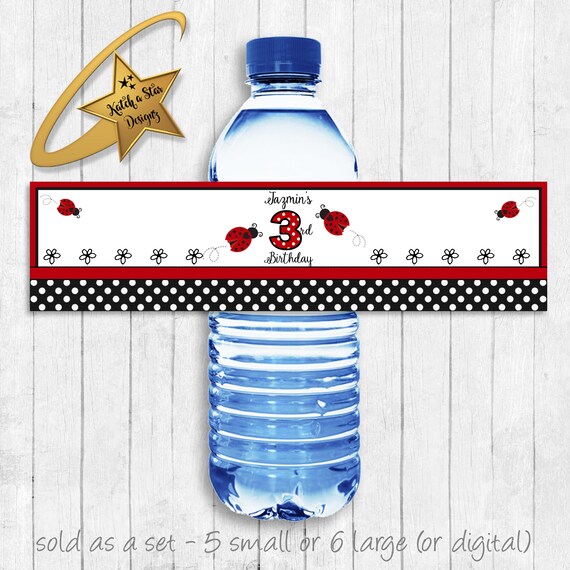 Ladybug personalised birthday party water bottle labels x 5 (or digital) Il_570xn
