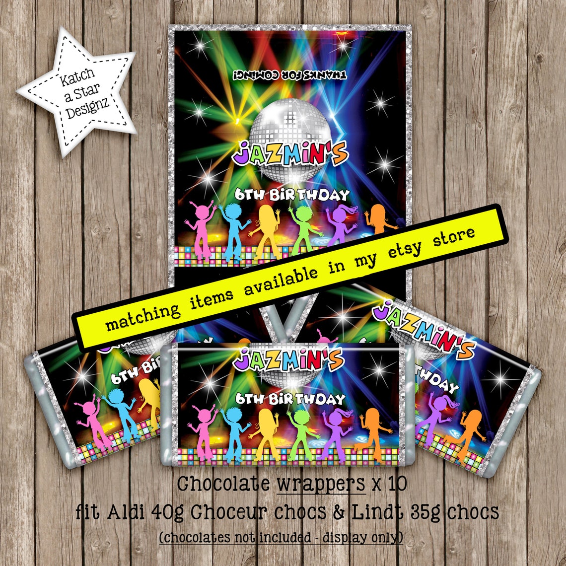 Disco / dance party personalised party water bottle labels x 5 | Etsy