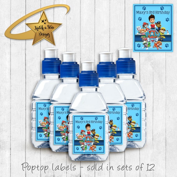 Paw patrol gang birthday party personalised gloss pop top drink label stickers x 12 Il_570xn