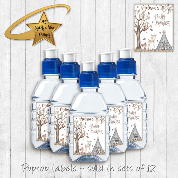 Woodland forest animals, fox, owl, deer, squirrel baby shower personalised party gloss pop top drink label stickers x 12 Il_570xn