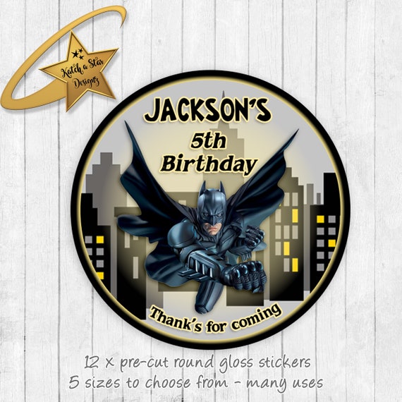 Batman birthday personalised round gloss birthday party stickers x 12 Il_570xn