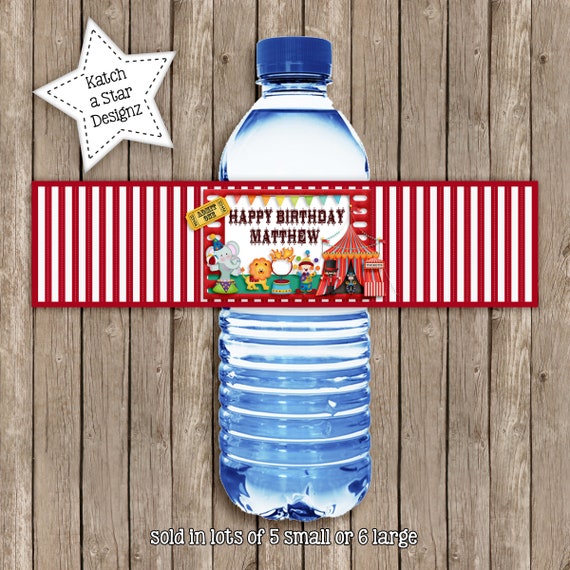 Circus big top personalised birthday party water bottle labels x 5 Il_570xn