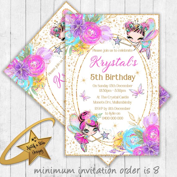 Fairy fairies floral birthday party personalised party invitations (printed or digital) Il_570xn