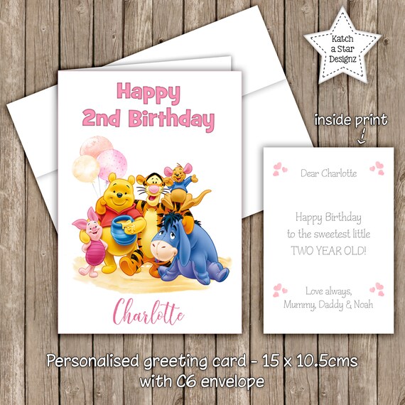 Winnie the pooh girls birthday card personalised greeting card + envelope Il_570xn