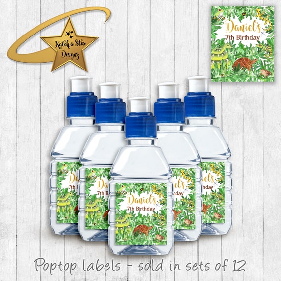 Reptile jungle birthday party personalised gloss pop top drink label stickers x 12 Il_570xn