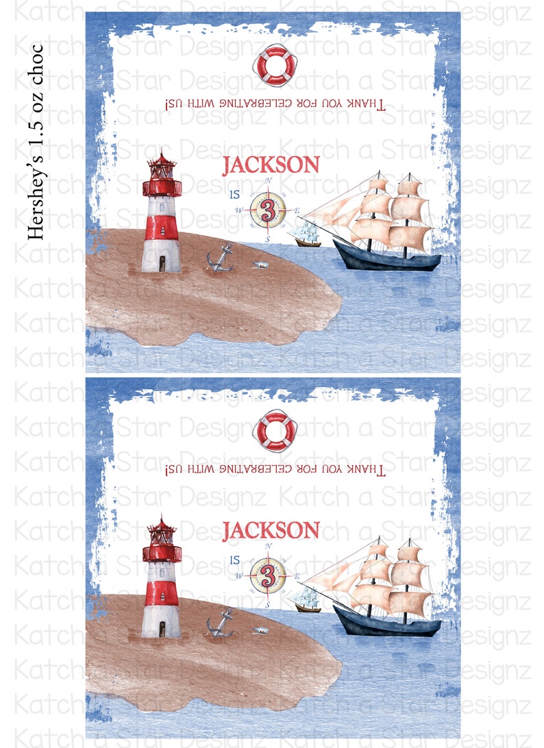 yacht boat sailing lighthouse Nautical you print birthday party personalised digital chocolate wrappers ocean