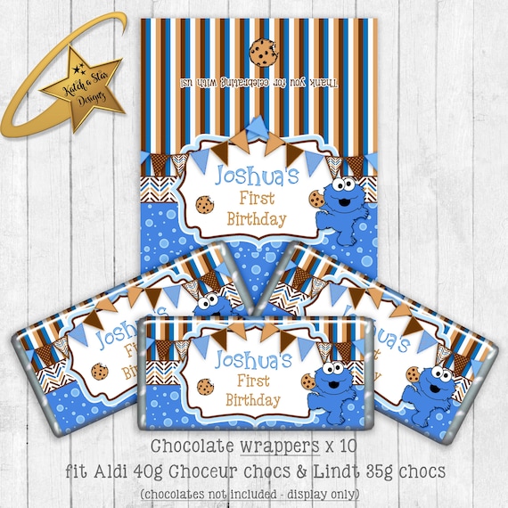 Cookie Monster Sesame street personalised party chocolate wrappers x 10 (or digital) Il_570xn
