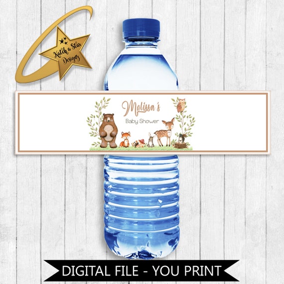 Woodland animals, fox, bear, deer, owl, squirrel baby shower / birthday party / boys personalised digital water bottle labels - you print Il_570xn