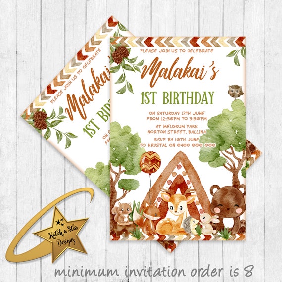 Woodland boho tribal animals, fox, owl, deer, squirrel, bear birthday party, baby shower personalised invitations Il_570xn