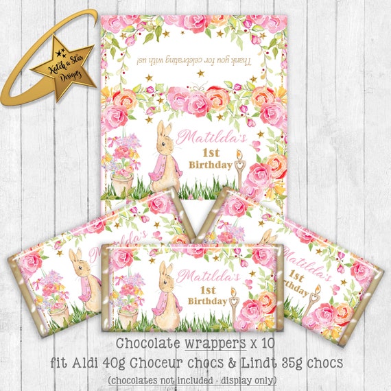 Peter Rabbit girls 1st (any) birthday personalised birthday party chocolate wrappers x 10 Il_570xn