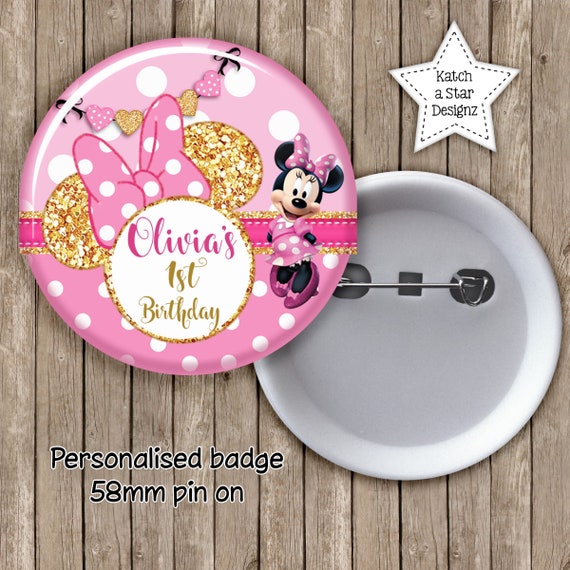Minnie Mouse 1st birthday personalised gloss pin on badge x 1 Il_570xn