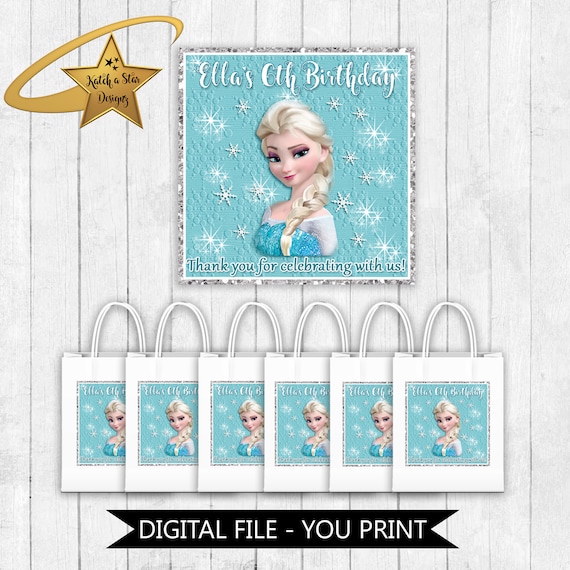 Frozen Elsa princess birthday party personalised digital square stickers/tags - you print Il_570xn