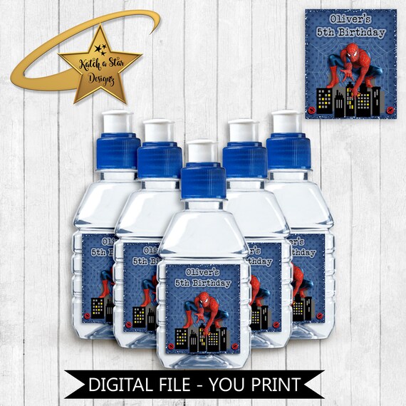 Spiderman birthday party personalised digital poptop drink labels - you print Il_570xn