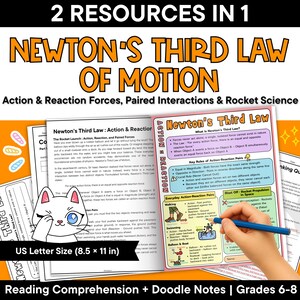 Pacchetto di appunti illustrati sulla terza legge di Newton (azione e reazione), esercizi su forze e movimento per le classi dalla sesta all'ottava con soluzioni.