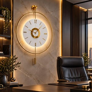 Modern Black Metal Pendulum Wall Clock, Double-Ring Design, Silent Quartz (50x75cm)
