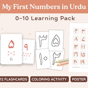 Peut inclure: Ensemble éducatif pour enfants de 2 à 4 ans, enseignant les chiffres de 0 à 10 en ourdou. Comprend des cartes flash, une activité de coloriage et une affiche. Les cartes flash affichent les chiffres avec des points et l'écriture ourdou.
