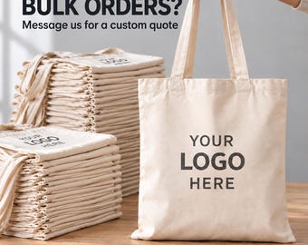 Bulk Custom Logo Tote Bags, 100% Cotton, Personalized Business Bags in 24 Colors