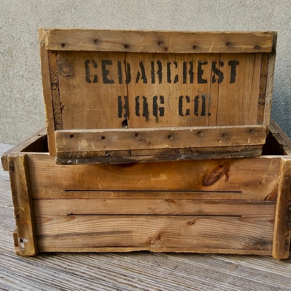 Set of Two Vintage Advertising Wood Slat Cranberry Bog Box Carrier Storage