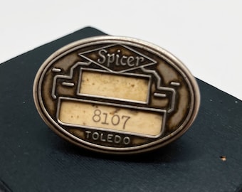 Vintage Industrial Employee Factory Work Name Badge Spicer Company Automotive Parts Toledo Ohio Workwear