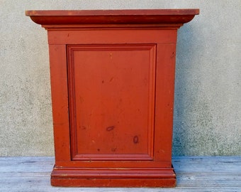 Antique Mid 19th Century Pennsylvania Grange Hall Pine Lectern Podium Stand Cabinet in Original Oxblood Paint with Original Cast Iron Lock