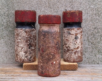 Set of Three Antique Weighted Wood Carnival Midway Knock Downs Throwing Toss Rigged Game Milk Bottle Style Art Objects Original Surface