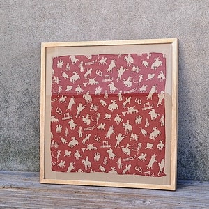 Vintage 1950s Chiffon Scarf Hankie Bandana Western Wear Rodeo Cowboy Horseshoe Straight Grained Maple Frame Under Glass Textile Preservation
