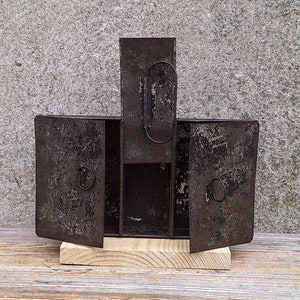 Antique 19th Century Tin Knocker Hand Made Three Compartment Cash Till Register Hand Made Hinges Pulls Lids Fireproof Coins Primitive Bank