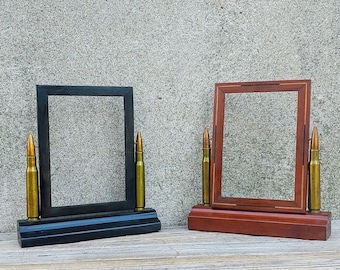 Set of Two Vintage WWII Folk Art Trench Art 50 Caliber Veteran Memorial Picture Frames