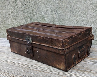 antique chest trunk steamer vintage old case briefcase Brass Plated Drawbolt 