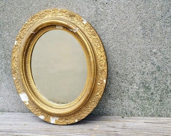 Vintage Art Deco All Original Oval Gold Over Gesso Wall Mirror