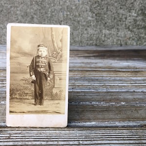 Antique Circus Sideshow Photograph 1890 Signed G. Rilmbalf 23 Year Old Little Person in Uniform