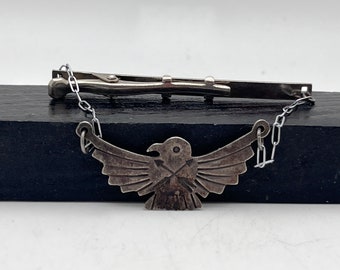 Vintage (Diné) Navajo Native American Silversmith Made Hand Stamped Sterling Silver Crossed Arrows Thunderbird Tie Bar