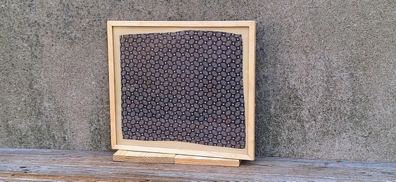 Outstanding Farm Made Hand Made Antique Indigo Calico Bandana Hankie Single Stitch Maple Frame Glass Textile Preservation Workwear