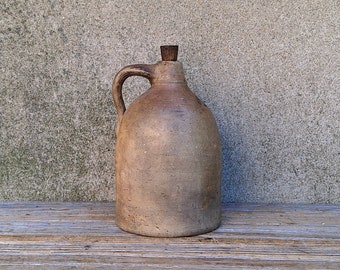 Antique Mid 19th Century Franklin T. Wright and Pottery Stoneware Jug Taunton Massachusetts Fantastic Glaze Finish Country Store Mercantile