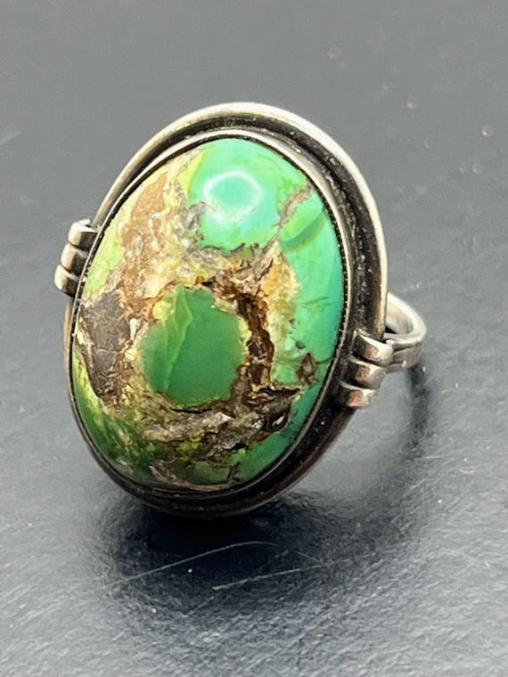 Antique European Art Deco Sterling Silver Natural Turquoise Ring