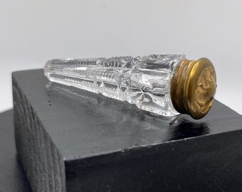 Outstanding Late 19th Century Early 20th Century Bohemian Glass Crystal Perfume Flask High Fashion Style Cut Crystal Brass Threaded Lid