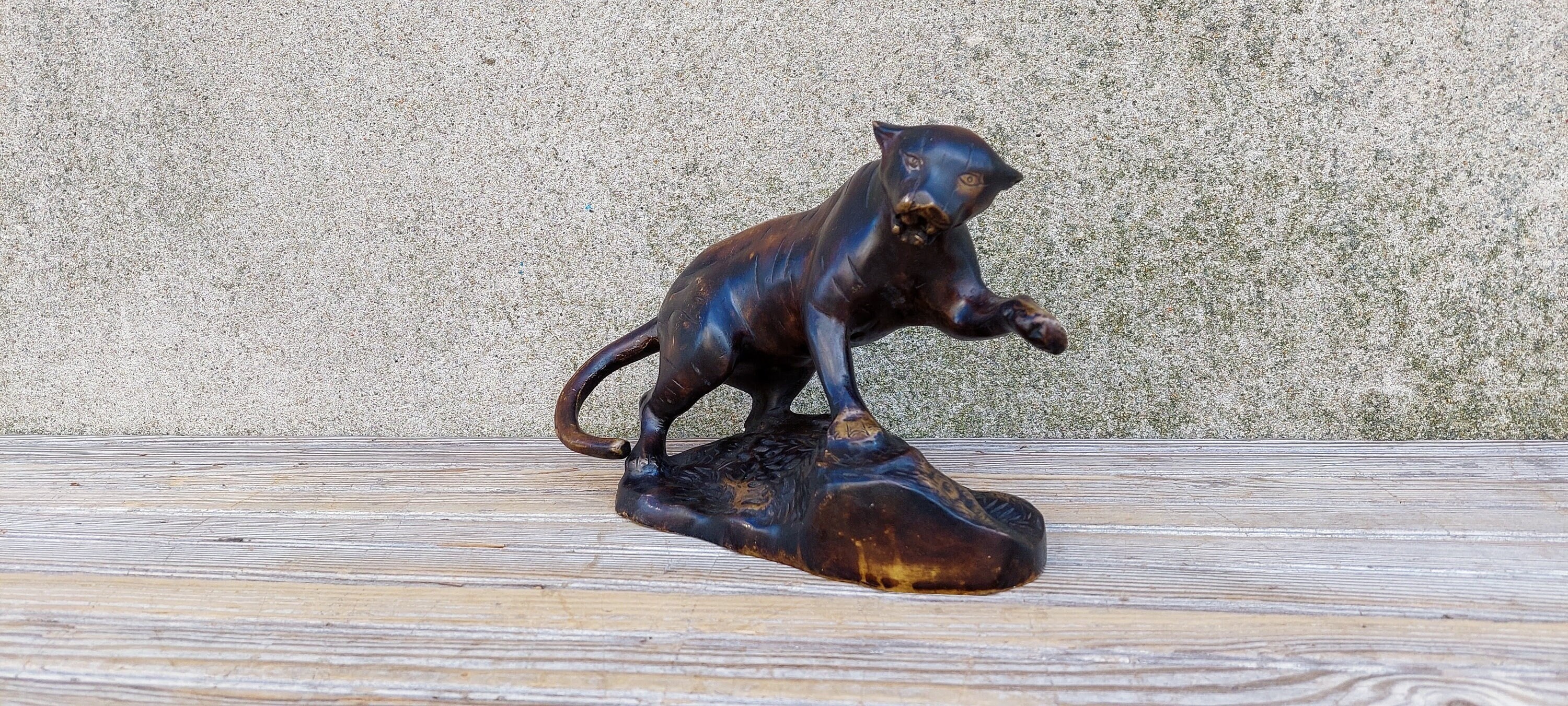 Vintage Mid Century Modern Stylized Panther Artist Made Sculpture in Bronze