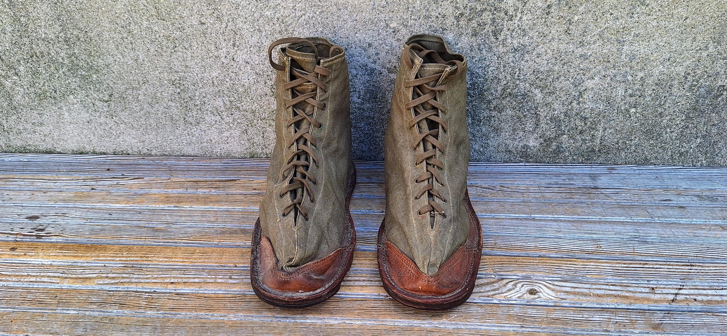 Vintage WWII Era French Military Army Over Boots Waxed Canvas Lace